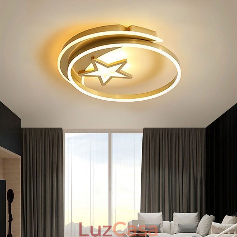 Luminária de teto embutida Moon Star em acrílico dourado