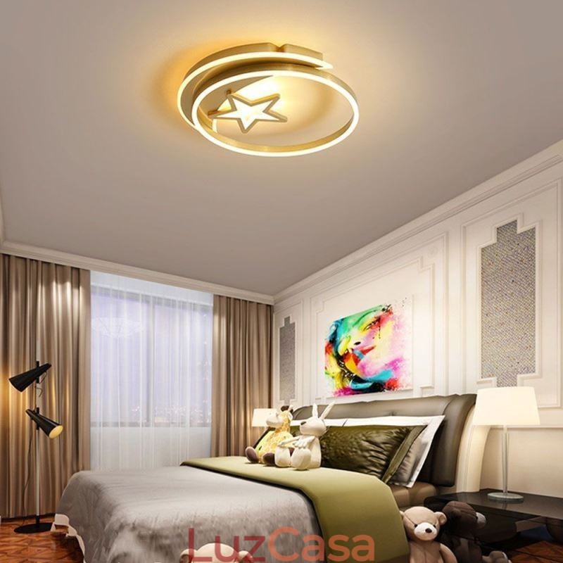 Luminária de teto embutida Moon Star em acrílico dourado