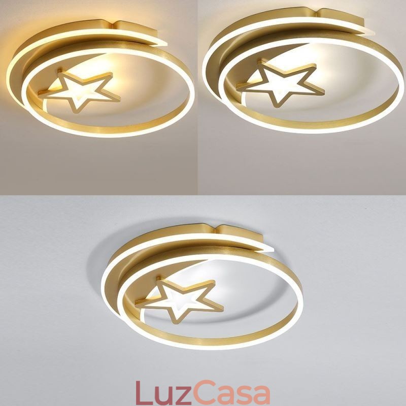 Luminária de teto embutida Moon Star em acrílico dourado