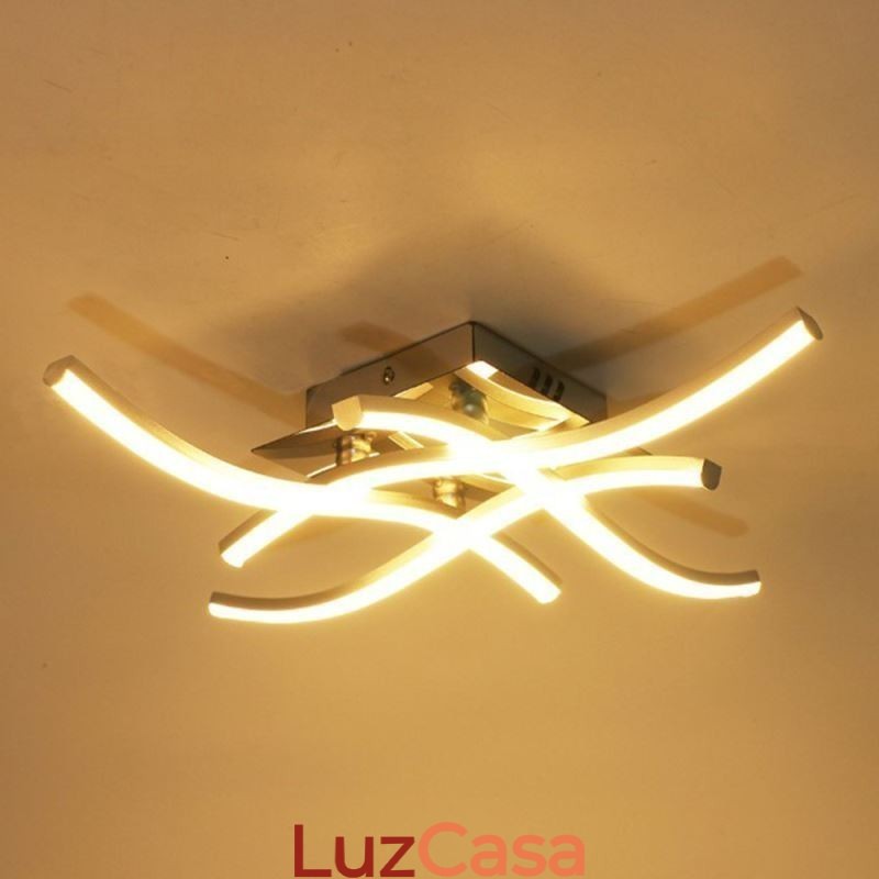 Luminária de teto em acrílico moderna e simples com 4 luzes em formato de onda