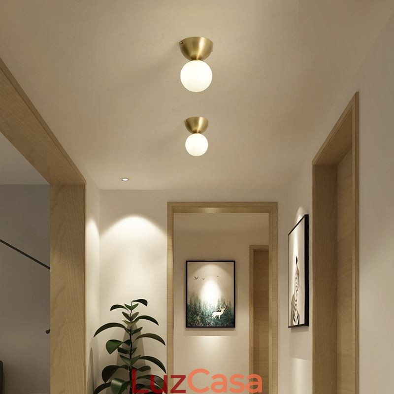 Mini luminária de teto embutida de latão nórdico para iluminação de foyer