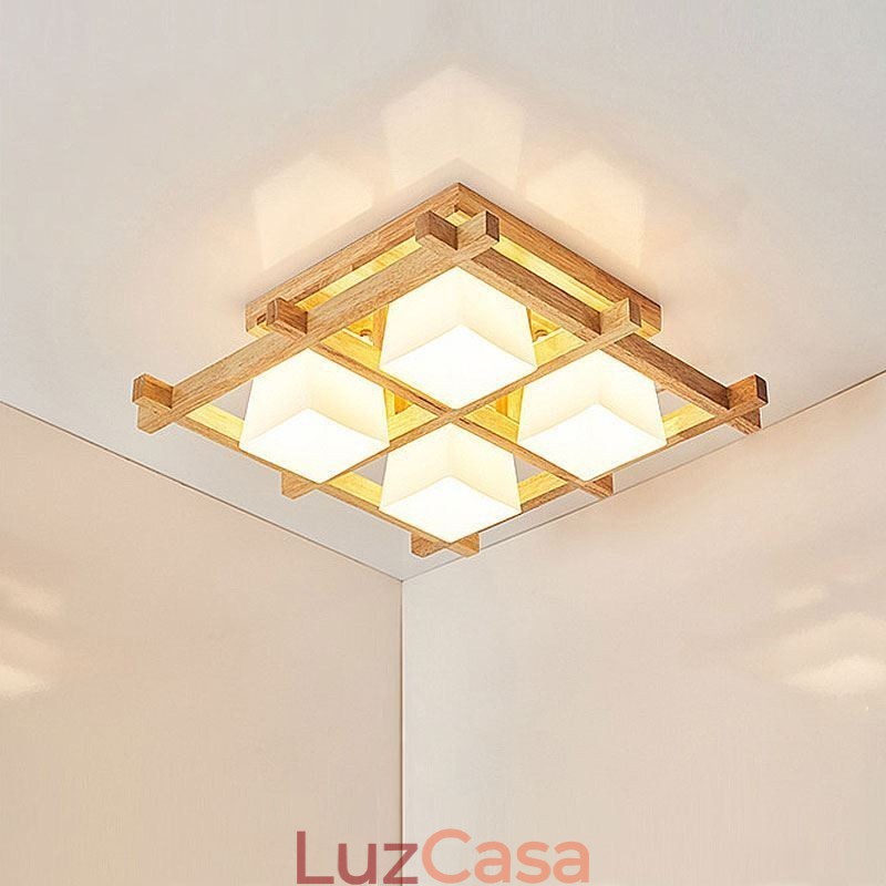 Nordic Square Grid Luminária de teto embutida emborrachada Luz de madeira