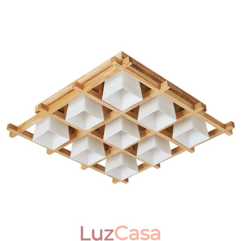 Nordic Square Grid Luminária de teto embutida emborrachada Luz de madeira