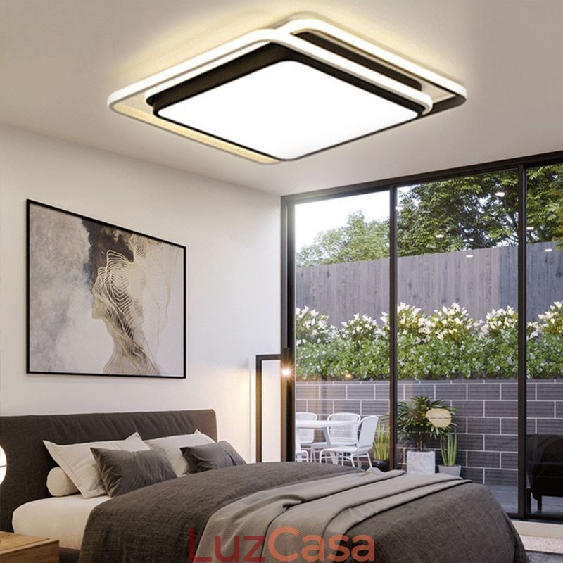 Luminária de teto geométrica moderna e simples embutida com moldura quadrada