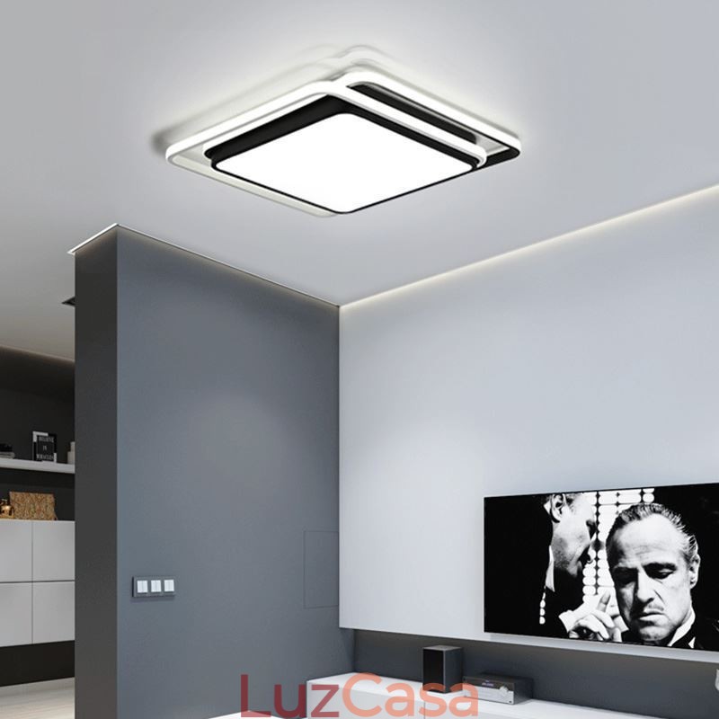 Luminária de teto geométrica moderna e simples embutida com moldura quadrada