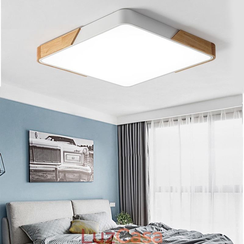 Luminária de teto com estrutura de madeira embutida simples, lâmpada de design superfino, luz de pendurar