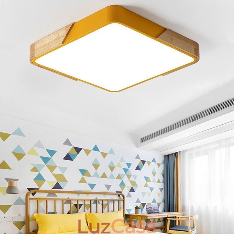 Luminária de teto com estrutura de madeira embutida simples, lâmpada de design superfino, luz de pendurar