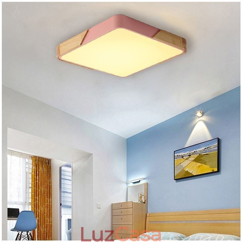 Luminária de teto com estrutura de madeira embutida simples, lâmpada de design superfino, luz de pendurar