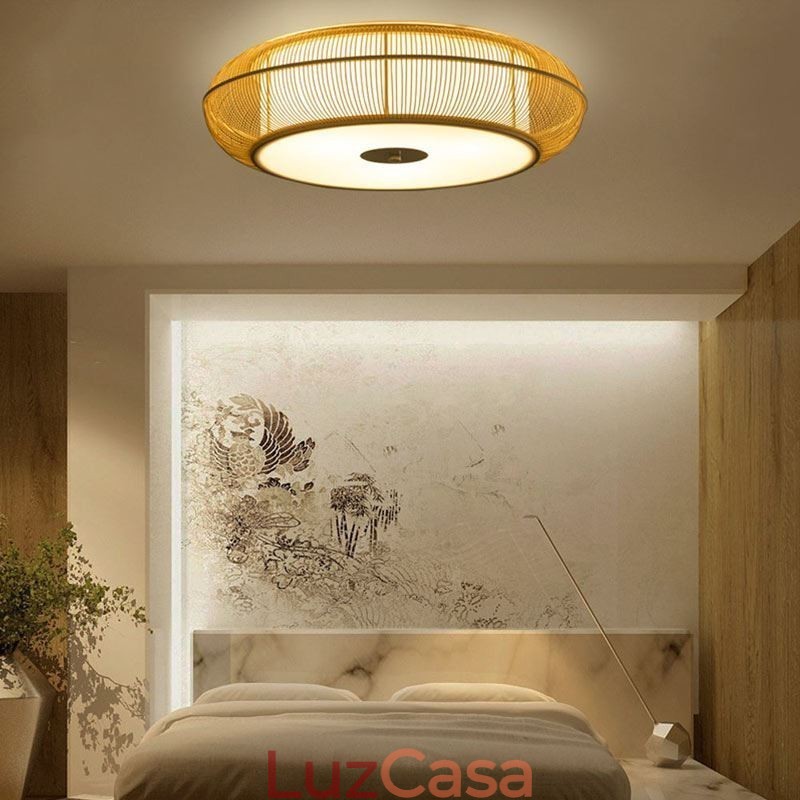 Luminária de teto redonda criativa japonesa de bambu especial chinesa embutida