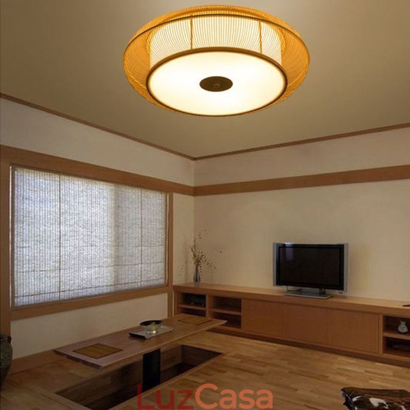 Luminária de teto redonda criativa japonesa de bambu especial chinesa embutida