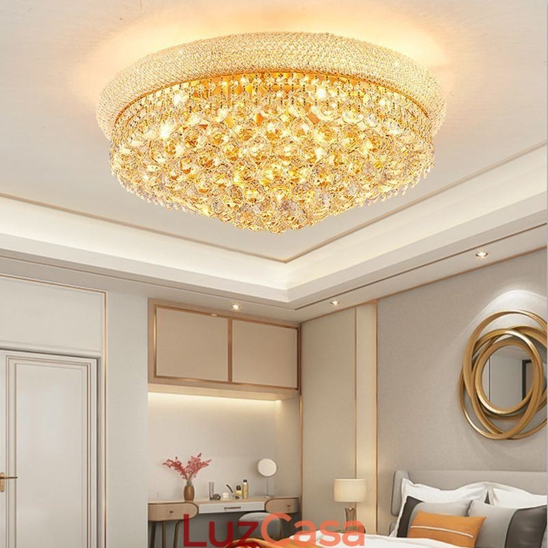 Luminária de teto de cristal de luxo com montagem embutida europeia