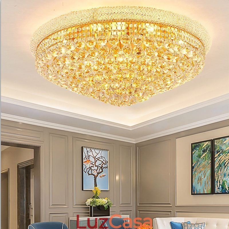 Luminária de teto de cristal de luxo com montagem embutida europeia