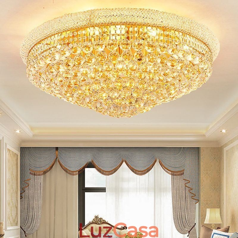 Luminária de teto de cristal de luxo com montagem embutida europeia