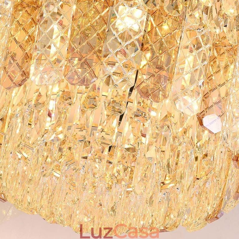 Cristal Flush Mount redondo galvanizado Phoenix Tail ouro luxo decorativo luz de teto