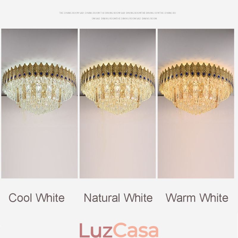 Cristal Flush Mount redondo galvanizado Phoenix Tail ouro luxo decorativo luz de teto