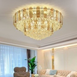 Luminária de teto decorativa de luxo redonda de camada dupla de montagem embutida de cristal 80 cm