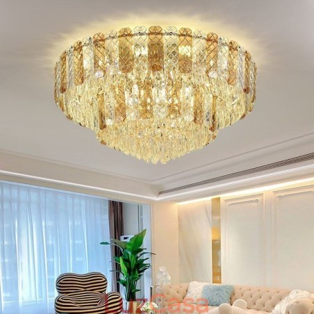 Luminária de teto decorativa de luxo redonda de camada dupla de montagem embutida de cristal 80 cm Luminária de teto decorativa de luxo redonda de camada dupla de montagem embutida de cristal 80 cm