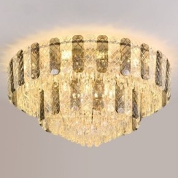 Luminária de teto decorativa de luxo redonda de camada dupla de montagem embutida de cristal 80 cm