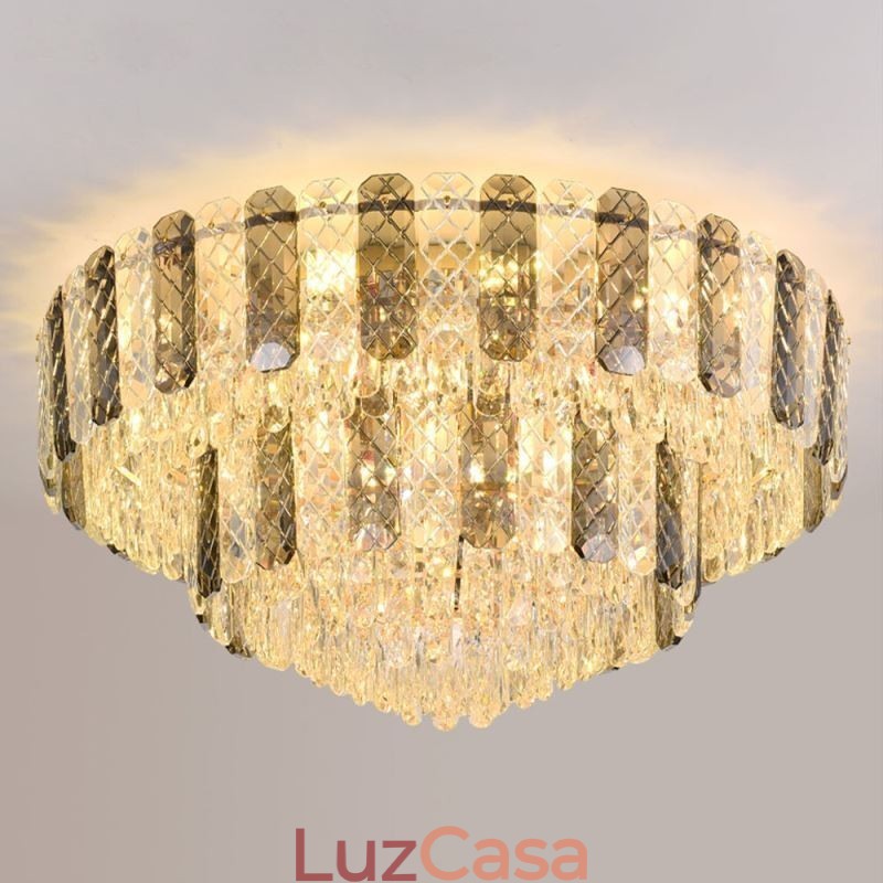 Luminária de teto decorativa de luxo redonda de camada dupla de montagem embutida de cristal 80 cm