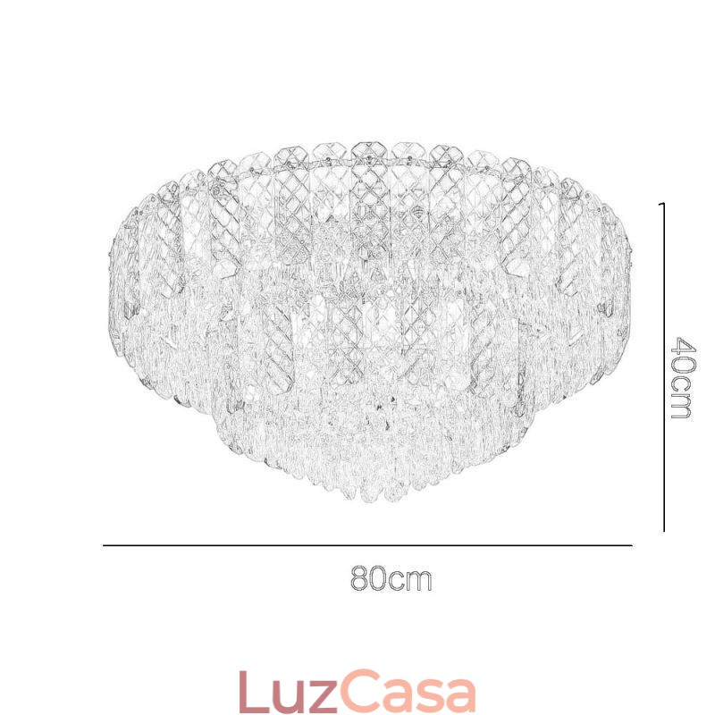 Luminária de teto decorativa de luxo redonda de camada dupla de montagem embutida de cristal 80 cm