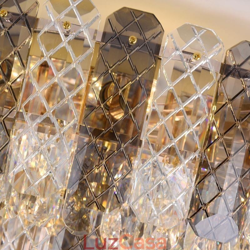 Luminária de teto decorativa de luxo redonda de camada dupla de montagem embutida de cristal 80 cm