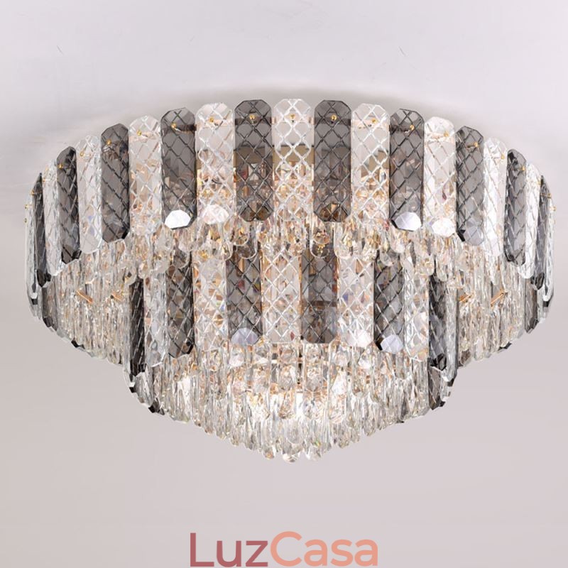 Luminária de teto decorativa de luxo redonda de camada dupla de montagem embutida de cristal 80 cm