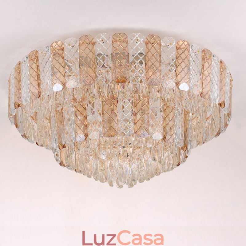 Luminária de teto decorativa de luxo redonda de camada dupla de montagem embutida de cristal 80 cm