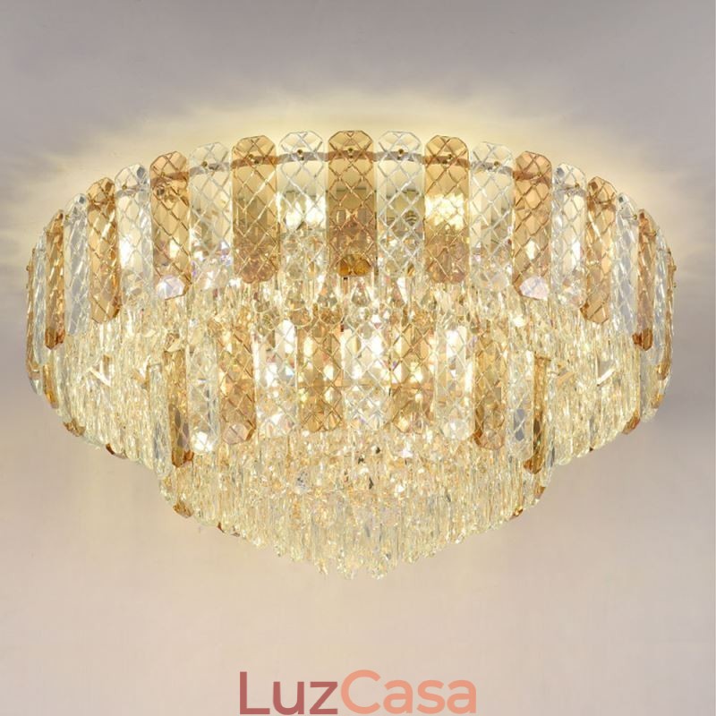 Luminária de teto decorativa de luxo redonda de camada dupla de montagem embutida de cristal 80 cm