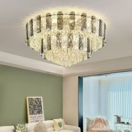 Luminária de teto decorativa de luxo redonda de camada dupla de montagem embutida de cristal 80 cm