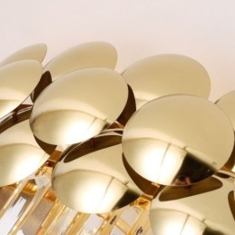 Luminária de teto decorativa de luxo em ouro galvanizado redondo com montagem embutida de cristal 80 cm