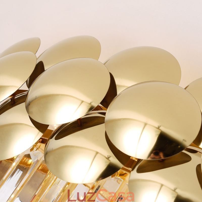 Luminária de teto decorativa de luxo em ouro galvanizado redondo com montagem embutida de cristal 80 cm