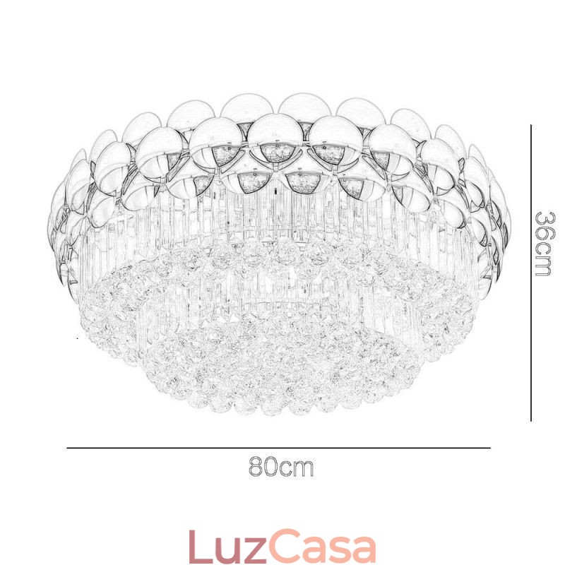 Luminária de teto decorativa de luxo em ouro galvanizado redondo com montagem embutida de cristal 80 cm