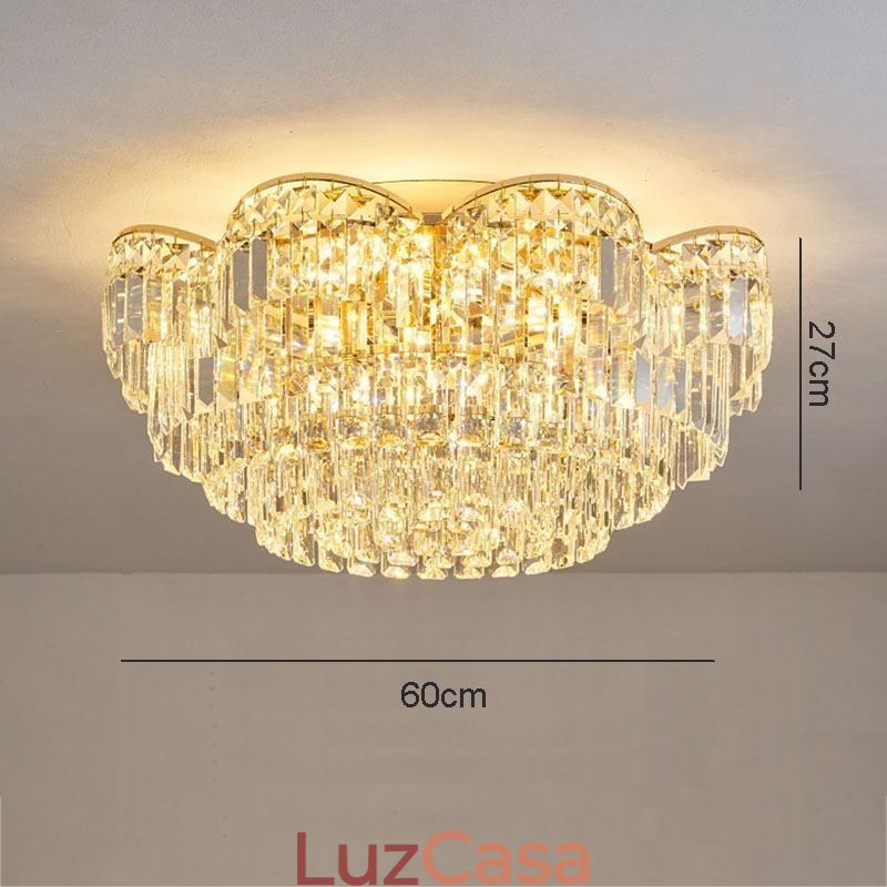 Luminária de teto de cristal redonda luxuosa com montagem embutida