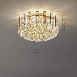 Luminária de teto de cristal redonda com decoração embutida em cinza esfumaçado