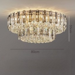 Luminária de teto de cristal redonda com decoração embutida em cinza esfumaçado