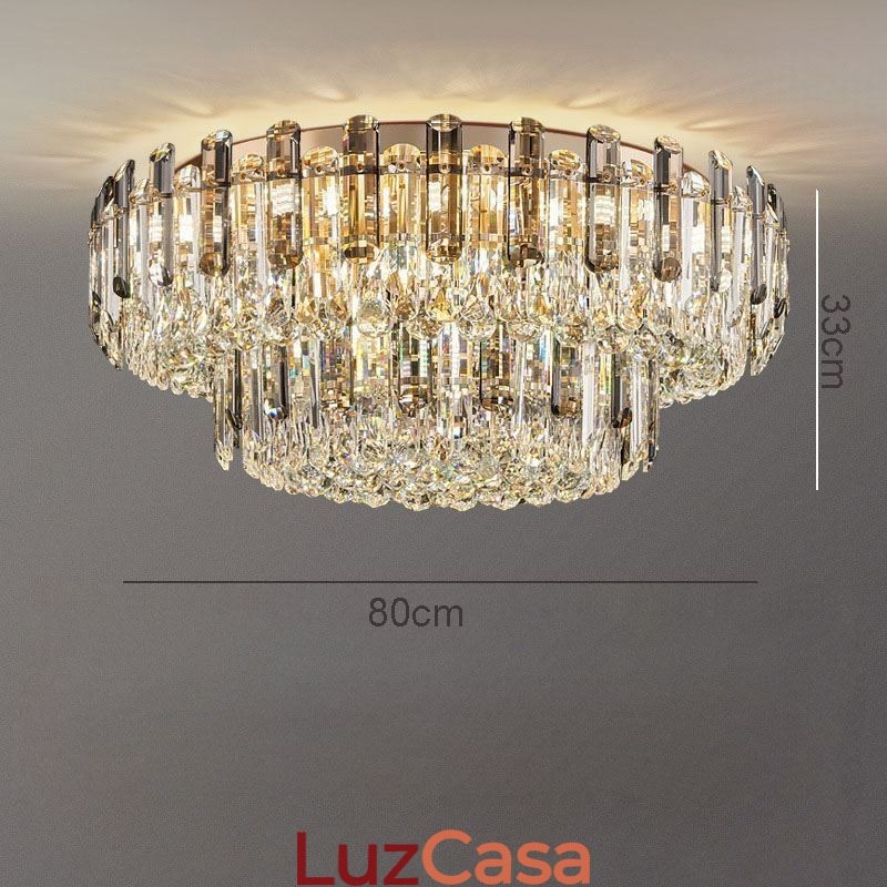 Luminária de teto de cristal redonda com decoração embutida em cinza esfumaçado