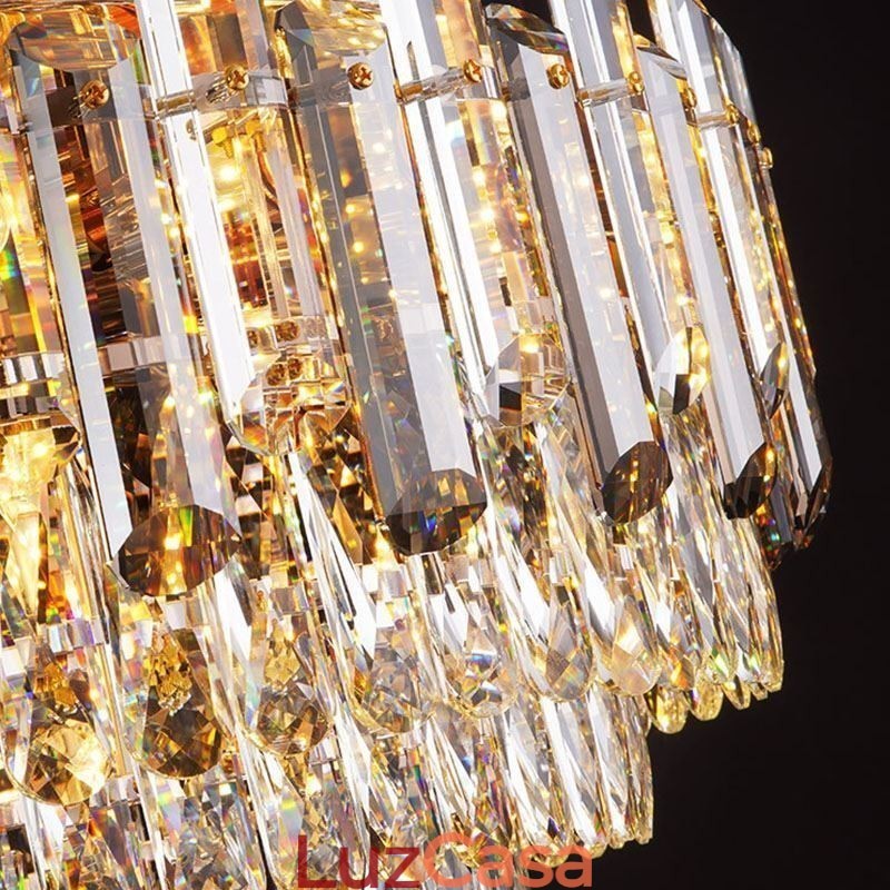 Luminária de teto de cristal redonda com decoração embutida em cinza esfumaçado