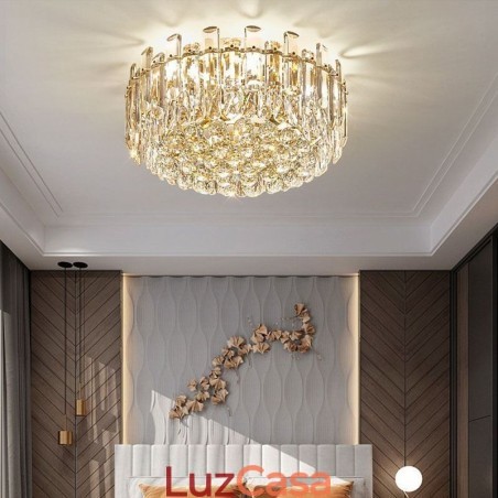 Luminária de teto de cristal de luxo embutida redonda com decoração de cristal