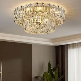 Luminária de teto de cristal de luxo embutida redonda com decoração de cristal