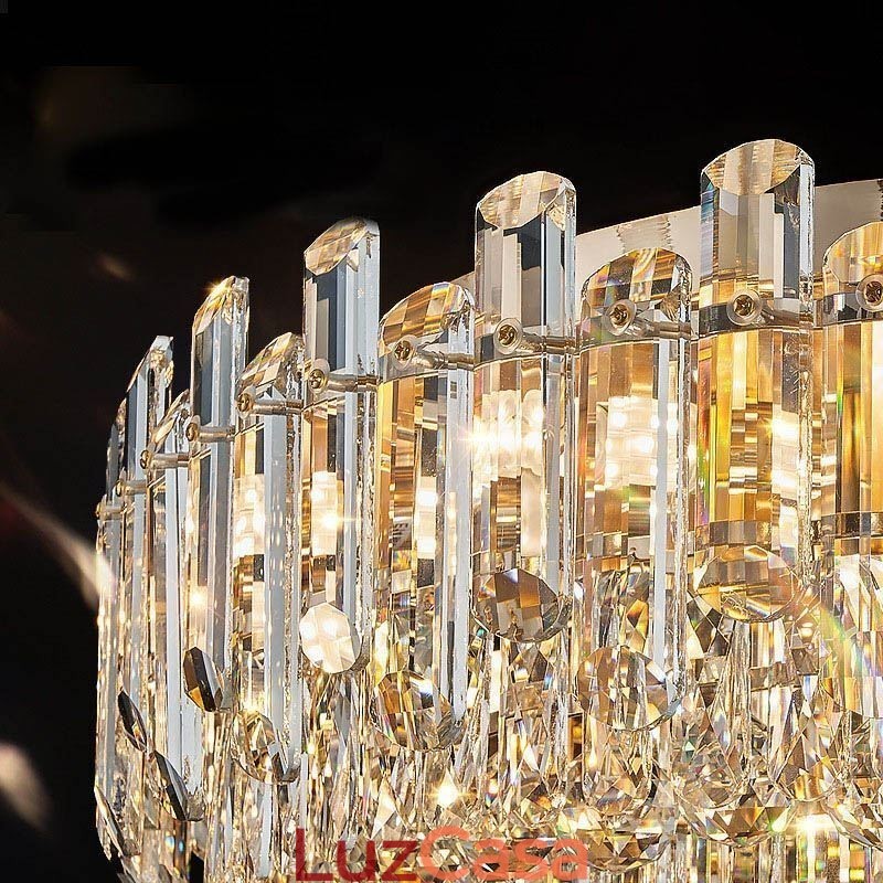 Luminária de teto de cristal de luxo embutida redonda com decoração de cristal