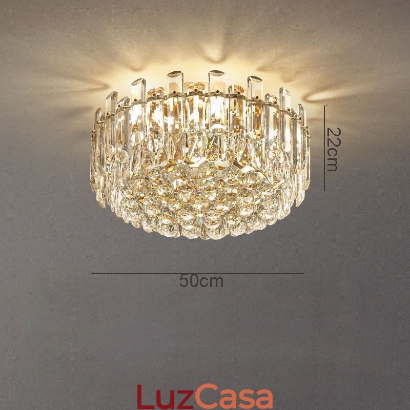 Luminária de teto de cristal de luxo embutida redonda com decoração de cristal
