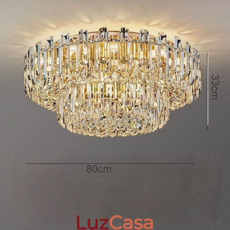 Luminária de teto de cristal de luxo embutida redonda com decoração de cristal