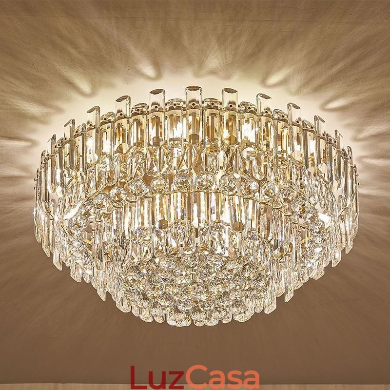 Luminária de teto de cristal de luxo embutida redonda com decoração de cristal