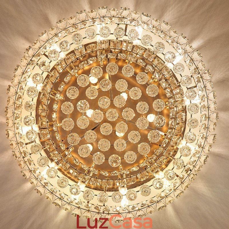 Luminária de teto de cristal de luxo embutida redonda com decoração de cristal
