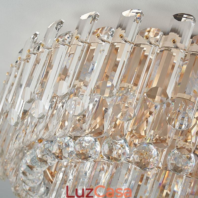 Luminária de teto de cristal de luxo embutida redonda com decoração de cristal