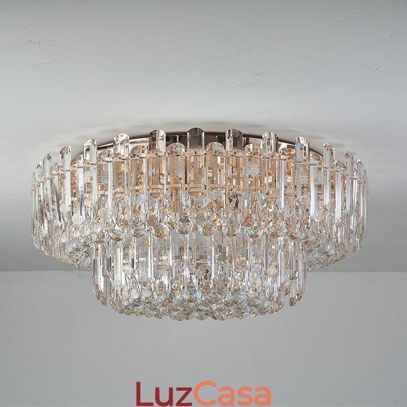 Luminária de teto de cristal de luxo embutida redonda com decoração de cristal
