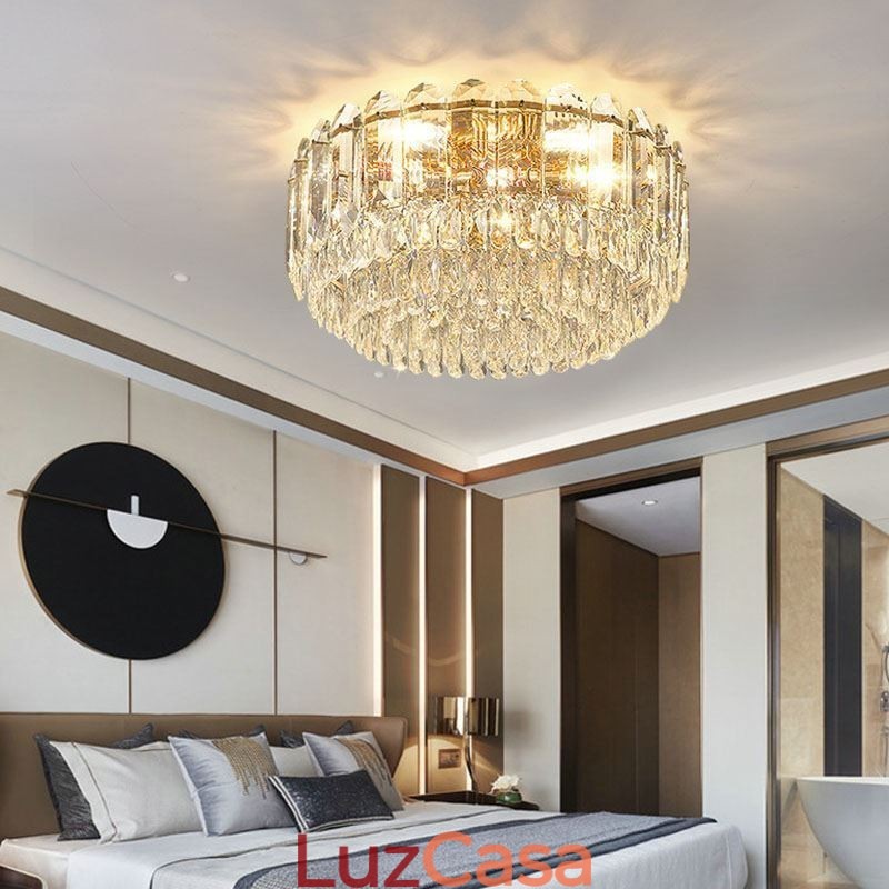 Luminárias de teto de decoração de cristal redondo com montagem embutida de cristal