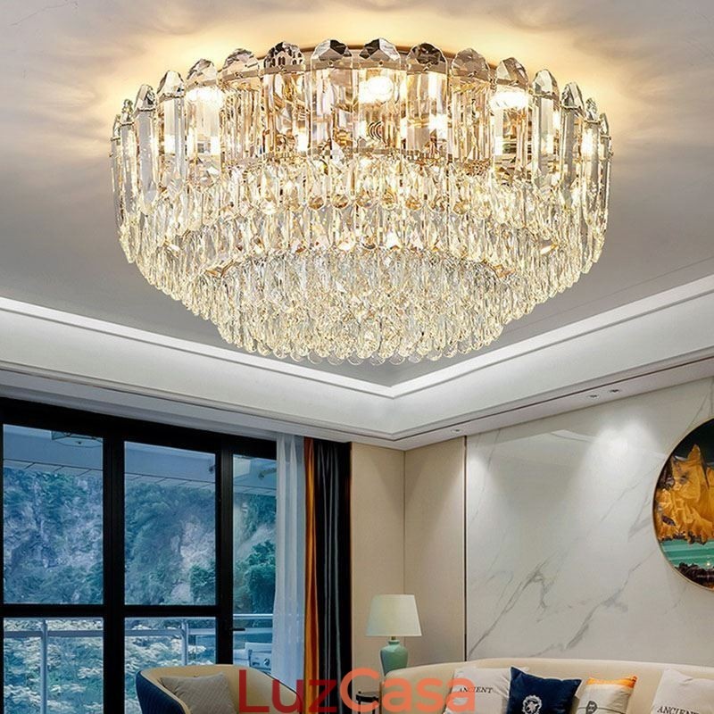 Luminárias de teto de decoração de cristal redondo com montagem embutida de cristal