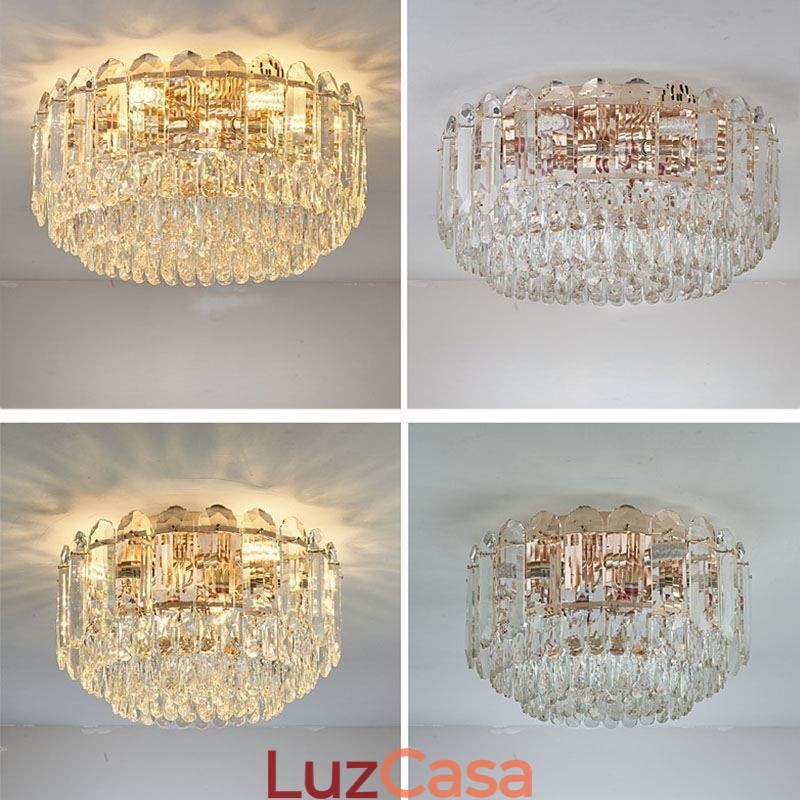 Luminárias de teto de decoração de cristal redondo com montagem embutida de cristal