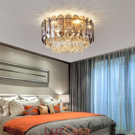 Luminária de teto de cristal redonda cinza esfumaçado para decoração embutida em cristal Luminária de teto de cristal redonda cinza esfumaçado para decoração embutida em cristal